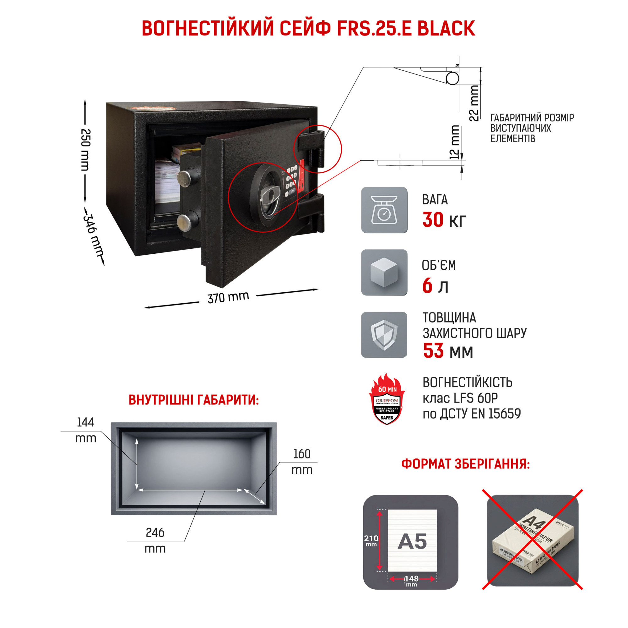 Сейф вогнестійкий Griffon FRS.25.E BLACK