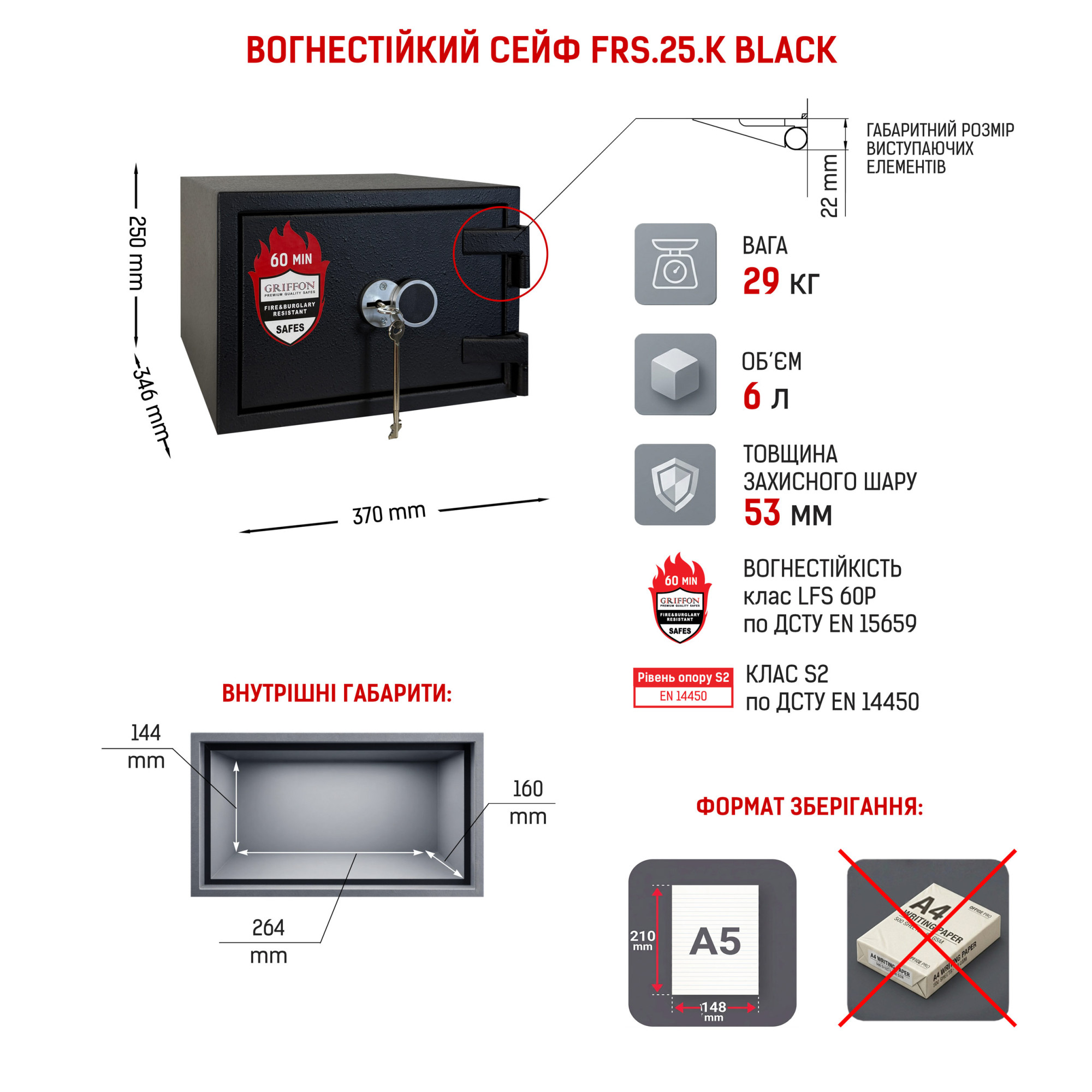 Сейф вогнестійкий Griffon FRS.25.K BLACK