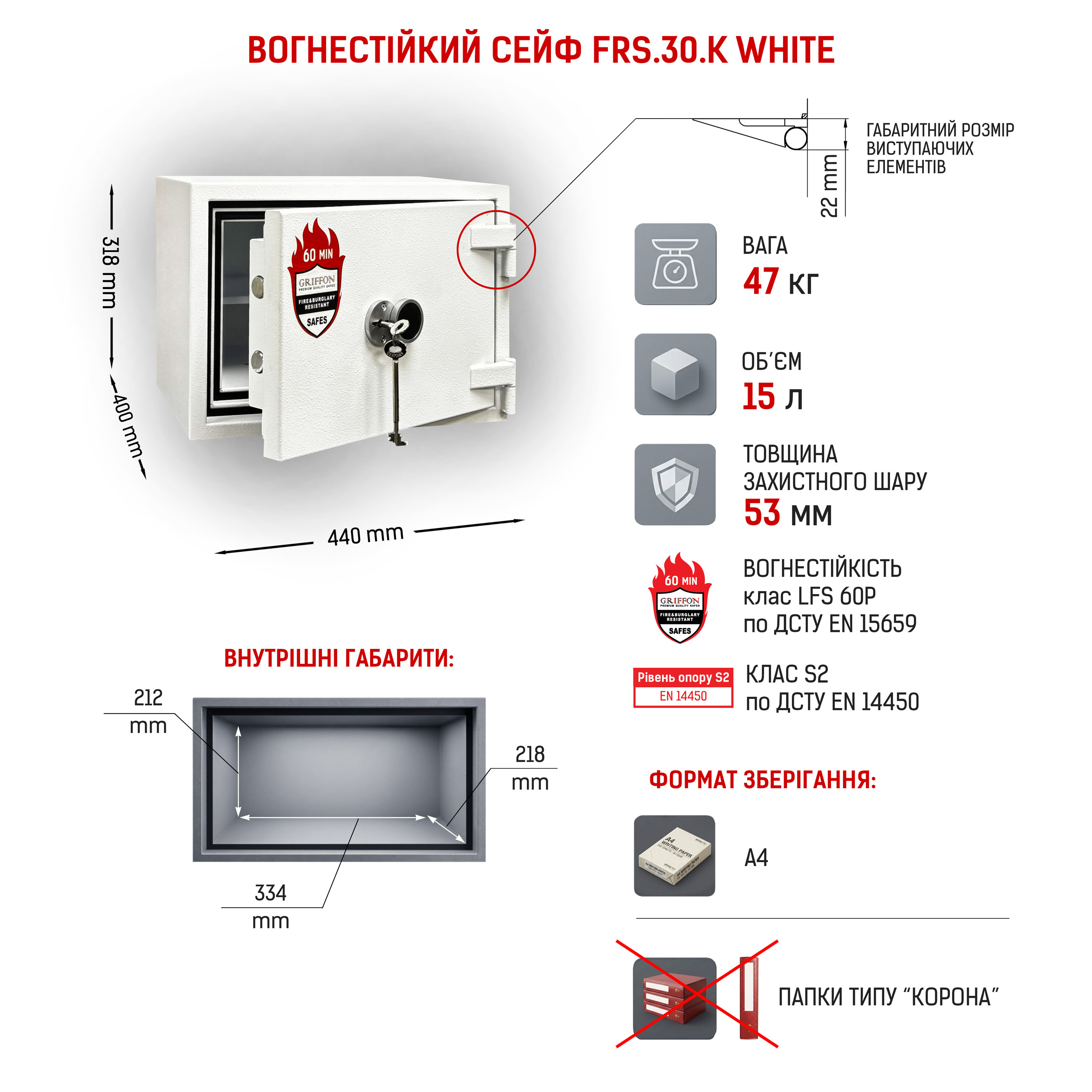 Сейф вогнестійкий Griffon FRS.30.K WHITE