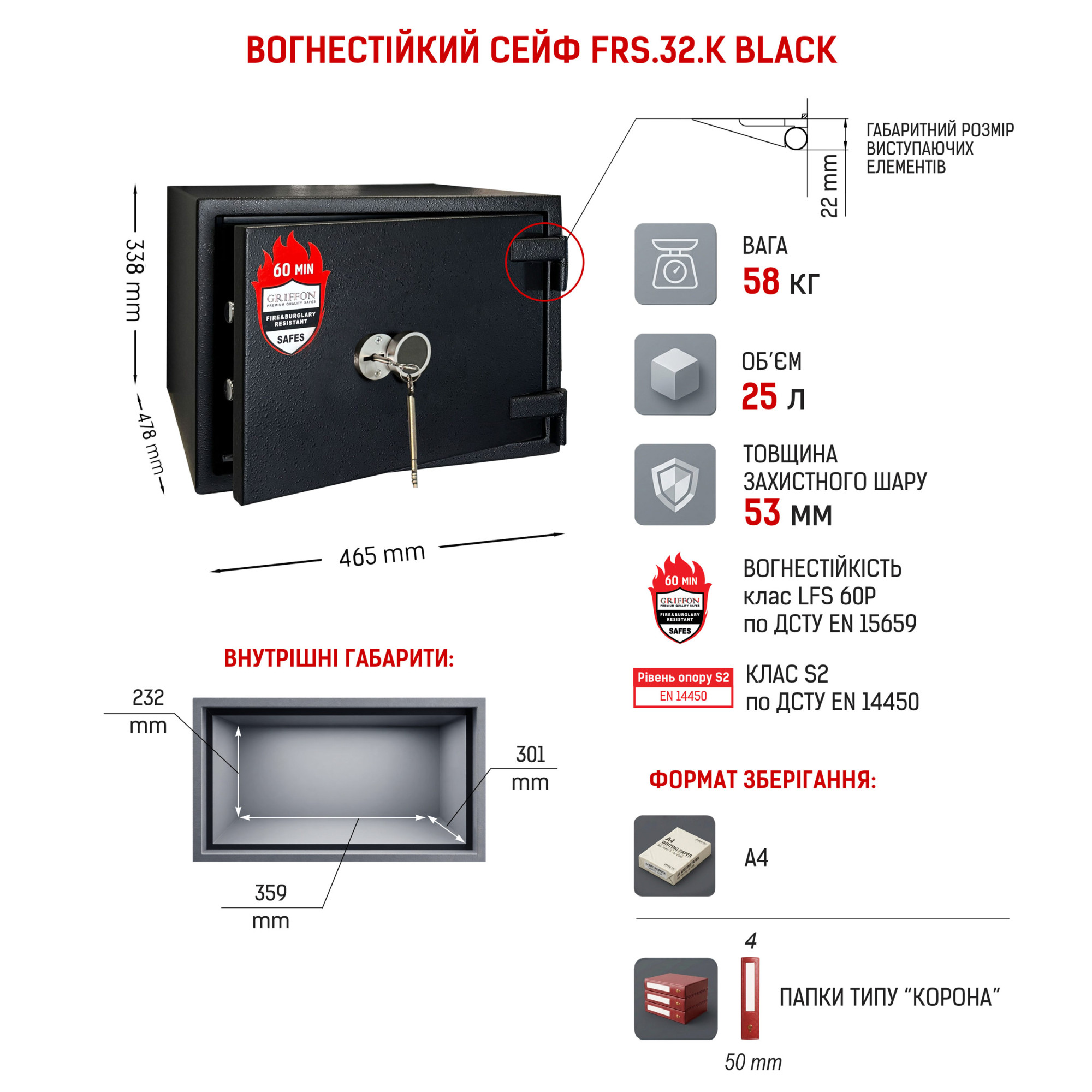 Сейф вогнестійкий Griffon FRS.32.K BLACK