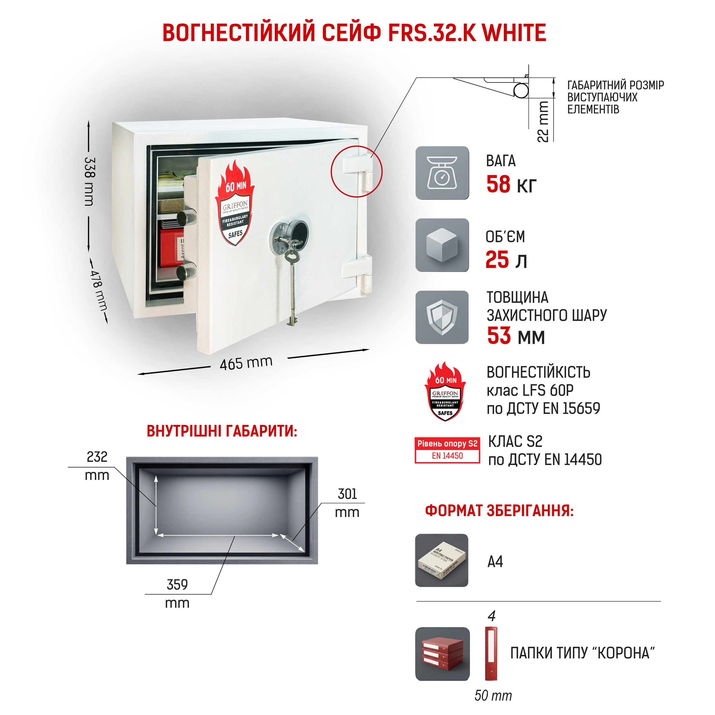 Сейф вогнестійкий Griffon FRS.32.K WHITE